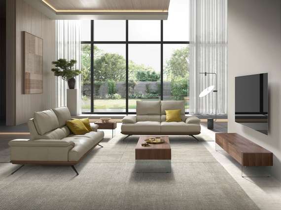 2-местный диван из серо-коричневой кожи, модель 6248