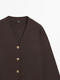 Massimo Dutti Длинный вязаный кардиган с золотыми пуговицами, коричневый