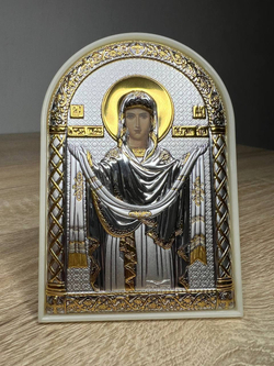 Покрова БМ, икона арочная, пластик белый 80х115