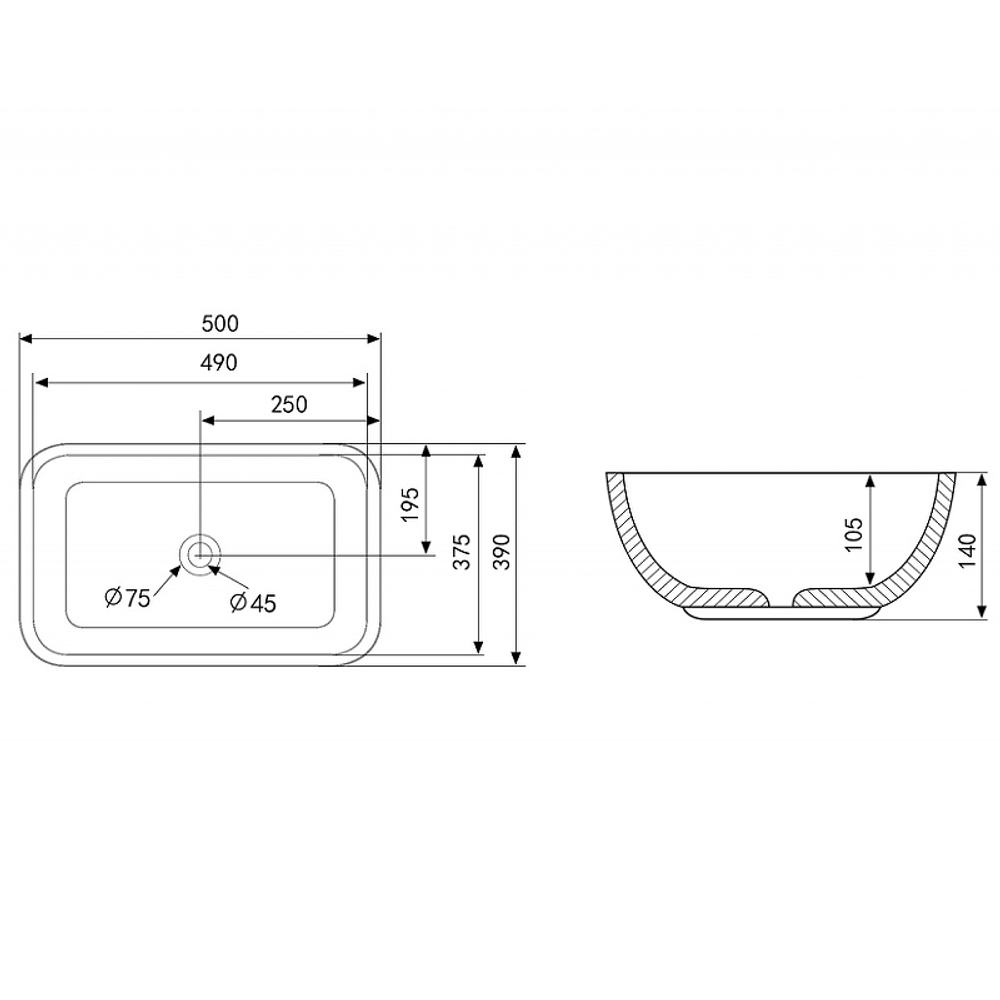 Раковина-чаша Abber Rechteck 50 AC2202MG Серая матовая
