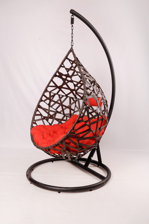 Подвесное кресло Фиера Карбон черный муар/ротанг серый/Велютто 32/Мини опора