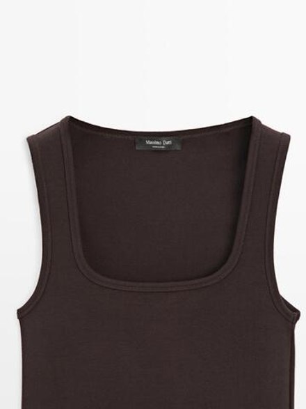 Massimo Dutti Топ без рукавов с квадратным вырезом, коричневый