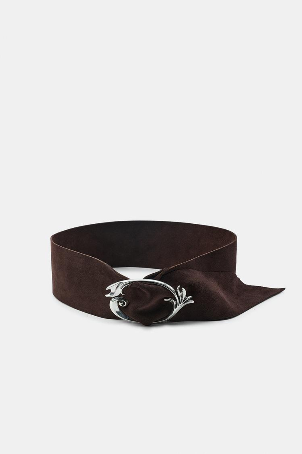 ZARA РЕМЕНЬ ИЗ 100% ЗАМШИ С ОРГАНИЧЕСКОЙ ПРЯЖКОЙ, КОРИЧНЕВЫЙ