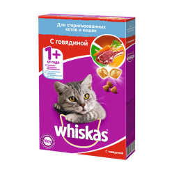 Whiskas корм для стерилизованных кошек с говядиной, подушечки с паштетом