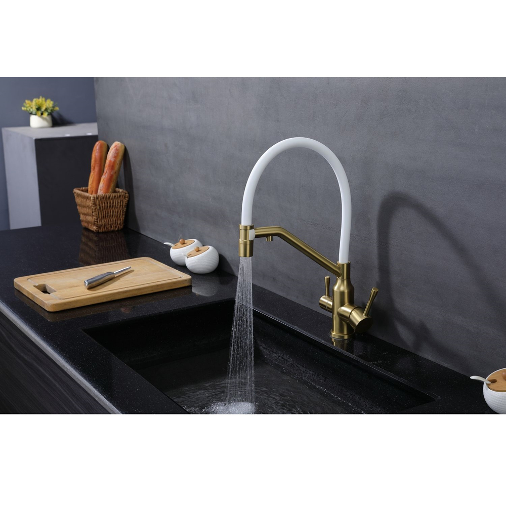 Смеситель для кухни с подключением фильтра Raglo R81.62.03, золотой сатин