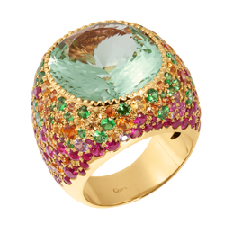 Кольцо с Зеленым Бериллом, Рубинами, Цаворитами и Цветными сапфирами, R0040-4/12