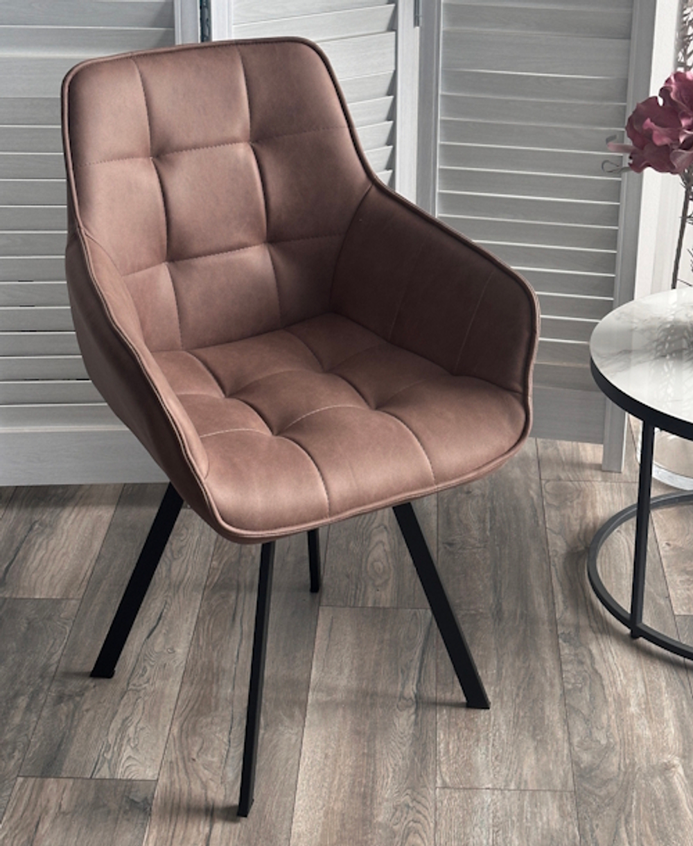 Стул М-City DISAUR Солис поворотный на поворотный на 360 градусов, Федерика Шоколад, искусственная замша, Черный каркас