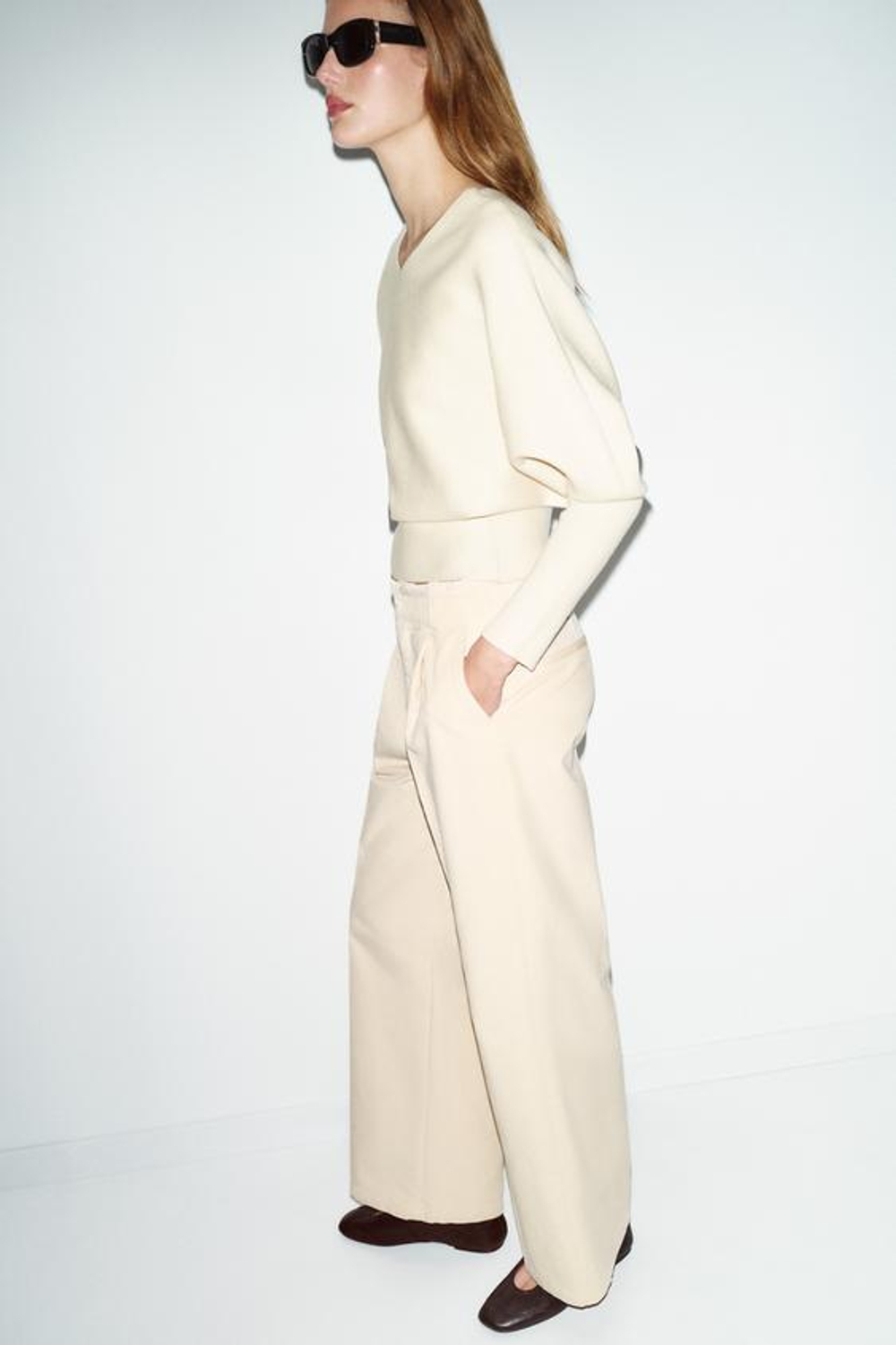 ZARA ПРЯМЫЕ БРЮКИ ИЗ ВЕЛЬВЕТА, ЭКРЮ