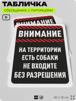 Табличка "На территории есть собаки, не входите без разрешения" на дверь и забор, для двора, дома, подъезда, 40х30 см, Silver Plane x Айдентика Технолоджи