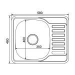 Мойка врез 58х48 (0,8) лев вып 3 1/2 MIXLINE 18см с сифоном