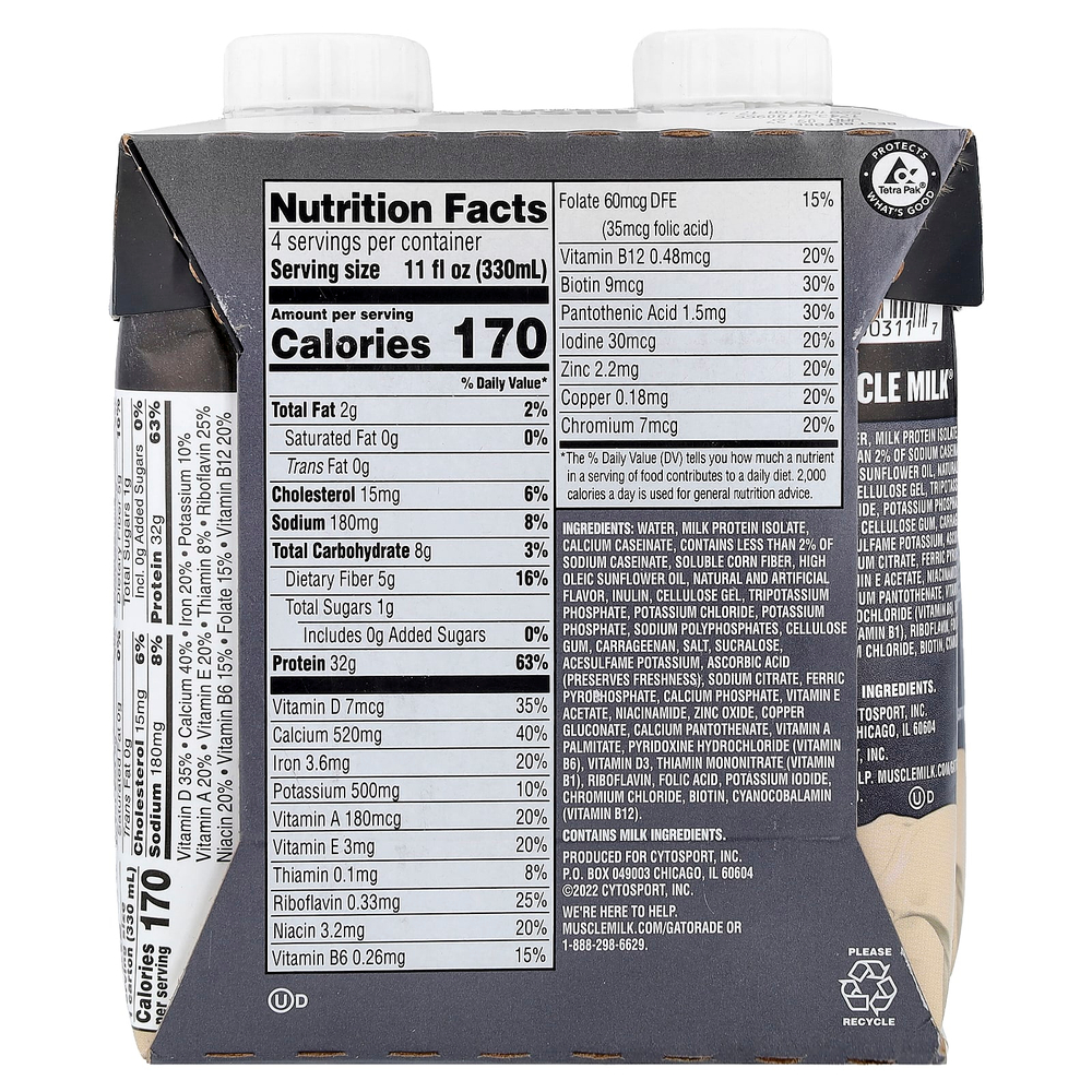 Muscle Milk, Pro Advanced Nutrition, Protein Shake, Intense Vanilla, 4 Cartons, 11 fl oz (330 ml) Each