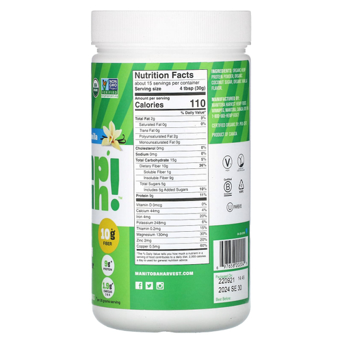 Manitoba Harvest, Organic Hemp Yet!, конопляный протеиновый порошок с максимальным содержанием клетчатки, со вкусом ванили, 454 г (1 фунт)