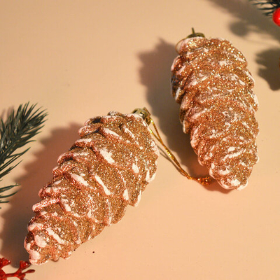 Елочные игрушки 2шт 10см "Шишка золотая со снегом"