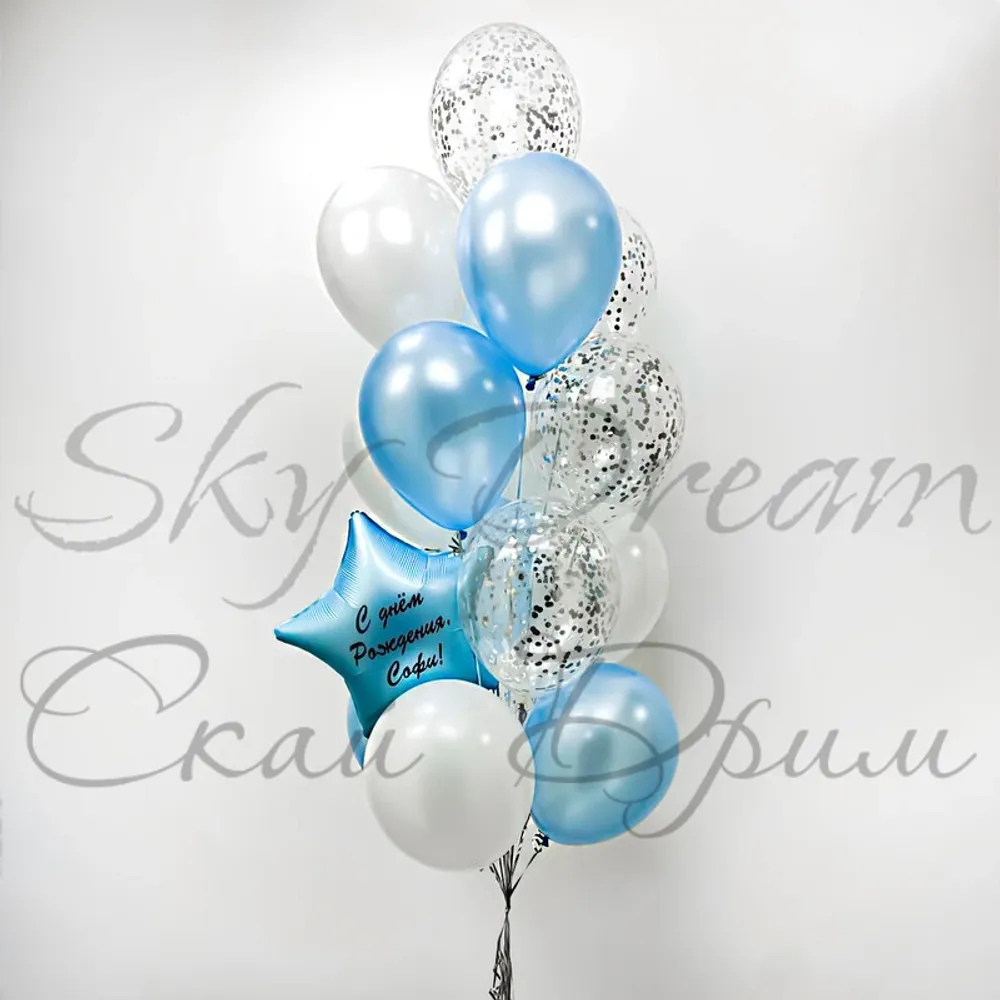 Фонтан из 16 шаров голубой Фонтан из 16 шаров голубой
