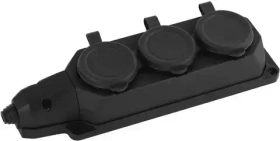 Розетка трёхместная K-3e-B-IP44 ЭРА Колодка каучуковая с/з 3гн 16А IP44 черная Б0044545