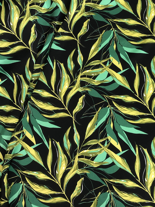 Плательная принт, листья зеленый/салатовый на черном BAVARIA D48