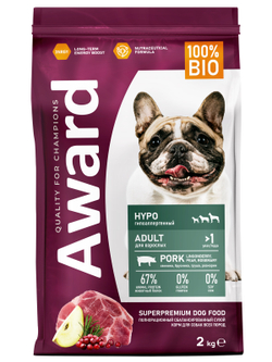 Сухой корм AWARD HYPO для взрослых собак всех пород со свининой с добавлением брусники, груши и розмарина