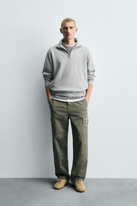 ZARA БРЮКИ-КАРГО STRAIGHT FIT, СВЕТЛО-ЗЕЛЕНЫЙ