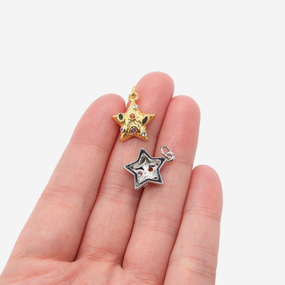 Подвеска "Звезда", 17*14,5мм, разноцветные фианиты, родирование