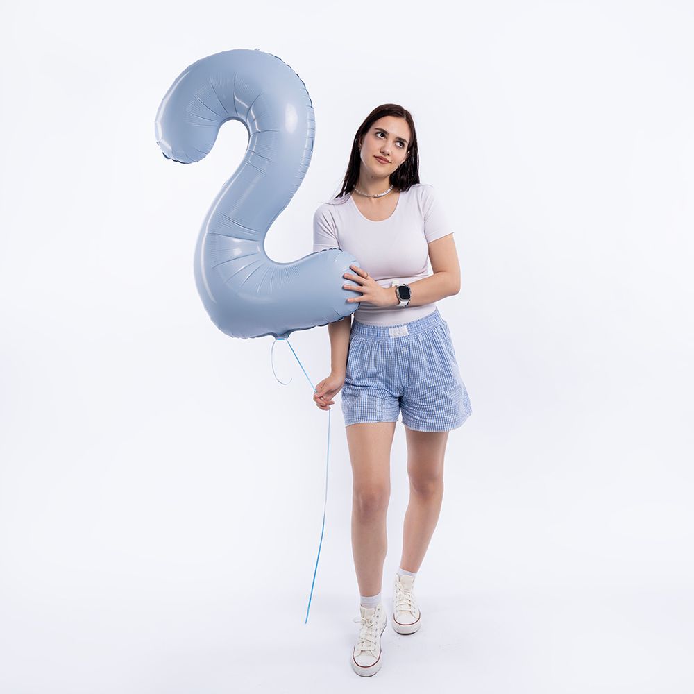 Шар (40''/102 см) Цифра, 2 Slim, Небесный, 1 шт. в уп.