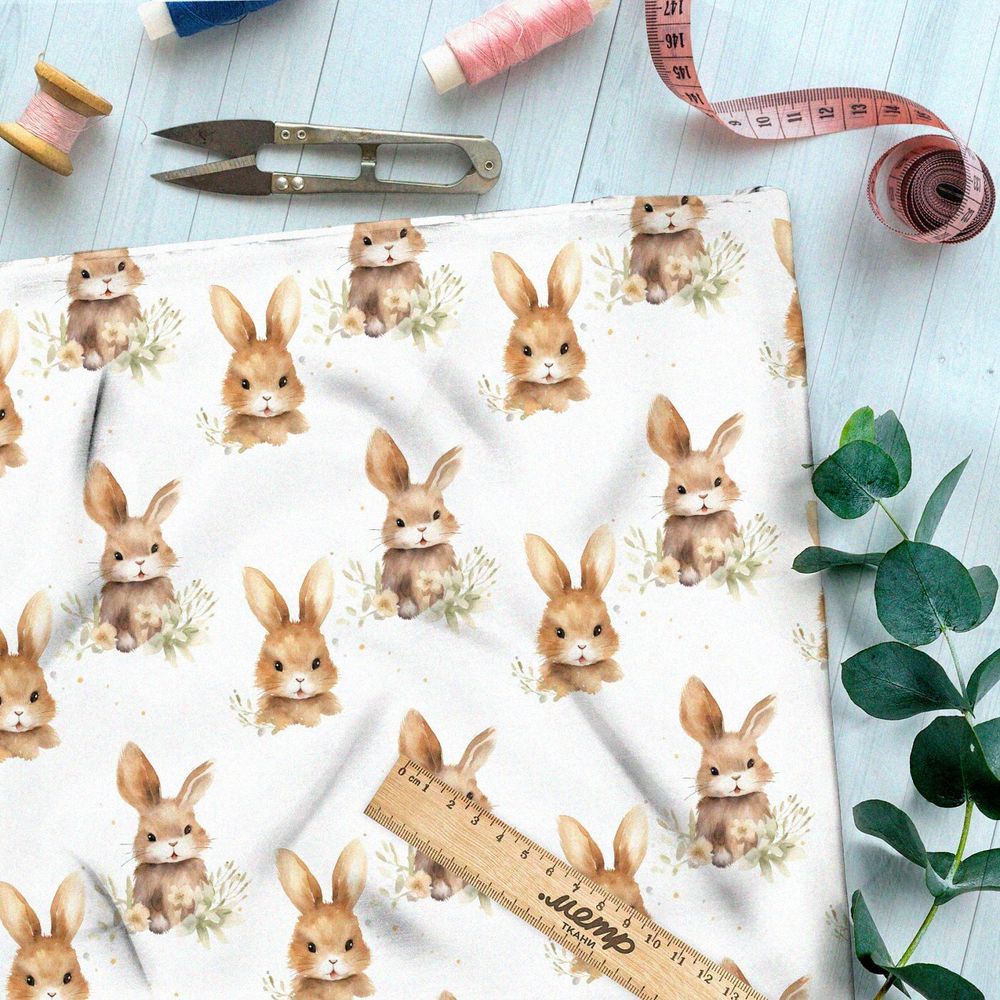 Ткань премиум сатин милые зайчата