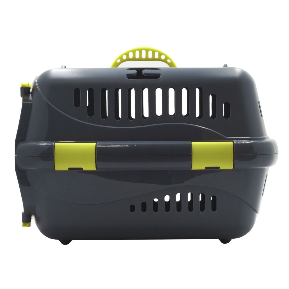 Переноска ZOOSET с металлической дверцей и ремнем, серая/желтая - (S) 42х29х29,5 см