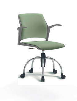 Кресло Rewind каркас хромированный, пластик серый, база паук хромированная, с открытыми подлокотниками, сидение и спинка бледно-зеленое