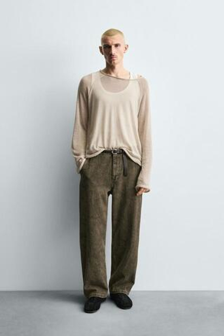 ZARA БРЮКИ КАРГО ИЗ ТКАНИ С АБСТРАКТНЫМ ПРИНТОМ, СЕРО-КОРИЧНЕВЫЙ