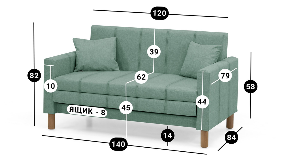 Диван Уют Лайт Strong Plus 07 120*84*82 см, бирюзовый Рогожка Выкатной Фиеста