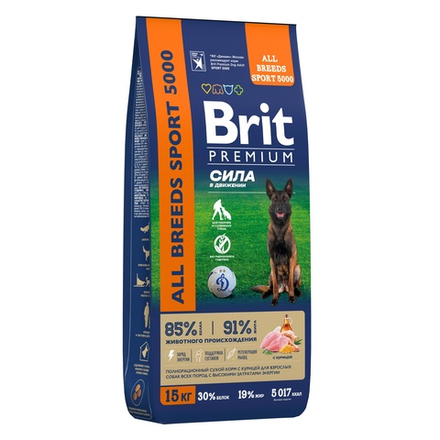 Сухой корм Brit Premium Dog Adult Sport 5000 для взрослых собак всех пород с высокими затратами энергии 15 кг