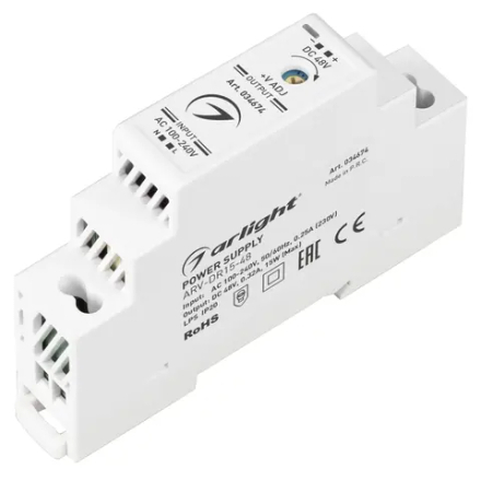 Блок питания ARV-DR15-48 (48V, 0.32A, 15W) (Arlight, IP20 DIN-рейка) 034674