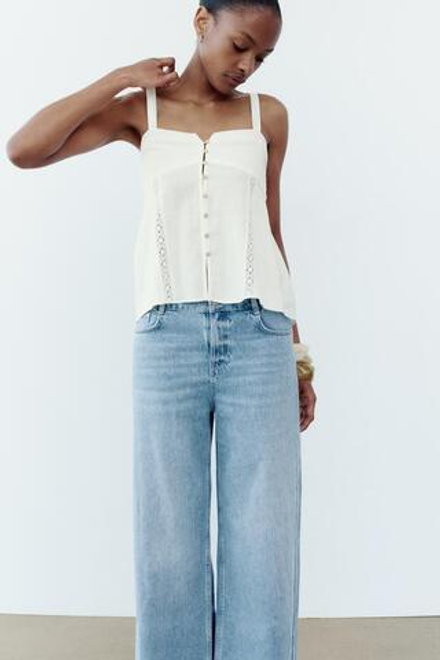 ZARA ТОП C БРЕТЕЛЯМИ И СБОРКАМИ, ЖЕЛТОВАТО-БЕЛЫЙ