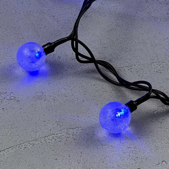 Светодиодная гирлянда шарики Пузырьки 10 м., 220V., 100 синих LED ламп 23 мм., коннектор, черный ПВХ, LTC (PCS-100B-B)
