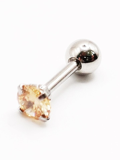 Микроштанга ( 6мм) для пирсинга уха с персиковым кристаллом 4мм. Медицинская сталь. 1 шт