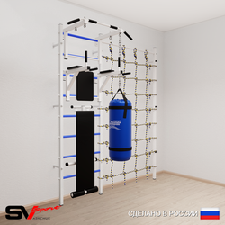 Шведская стенка Sv Sport усиленная 60520 (Турник стандарт/Брусья/Скамья/Цепь/Мешок 22кг/Канатный лаз)