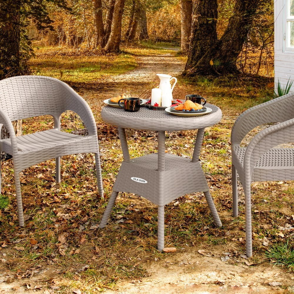 Набор садовой мебели RATTAN стол круглый + 2 кресла, Цвет: Грэй (Серо-бежевый).