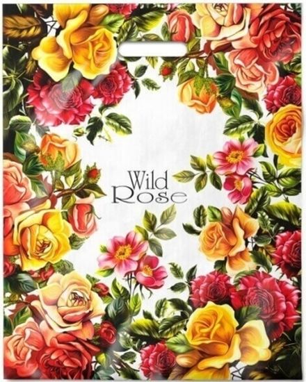 Пакеты с вырубной ручкой "Дикая роза" 40х50+6см 80мкм (50/500шт)