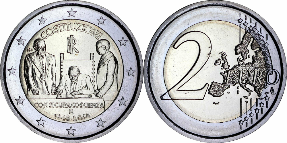 Италия 2 евро, 2018 70 лет Конституции Итальянской республики UNC