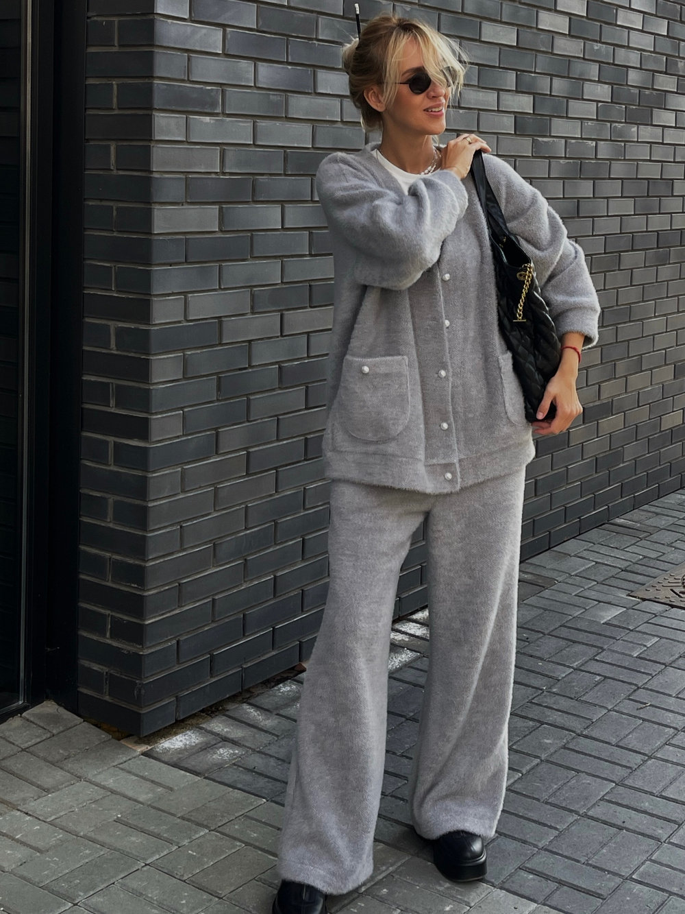 Костюм "пушистик" с кардиганом в сером цвете