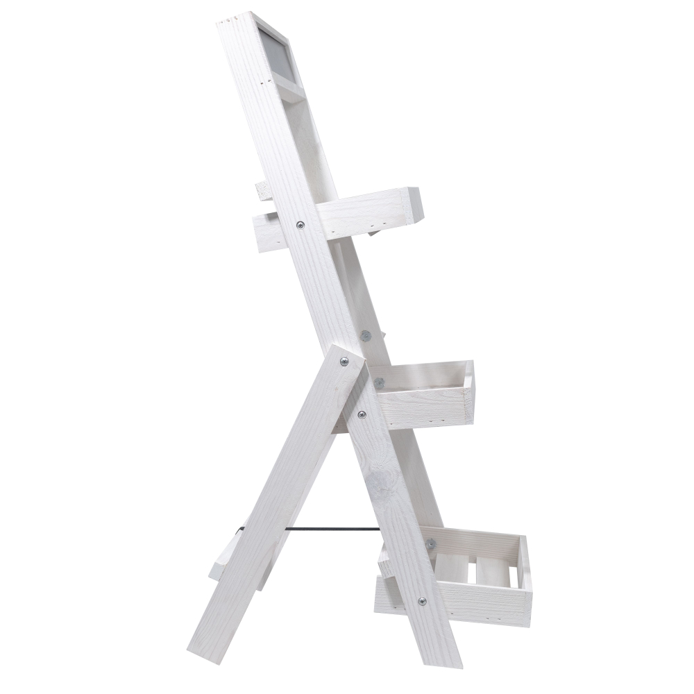 Подставка для цветов и декора напольная 3 полки из массива сосны Флорэль, деревянная этажерка для цветов на подоконник в стиле рустик, белая