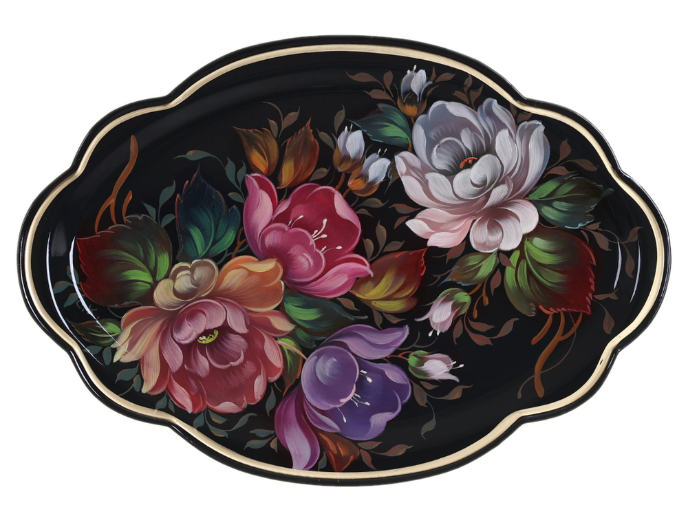 Жостовский поднос декоративный, размер 32х22 см (A11), металлический