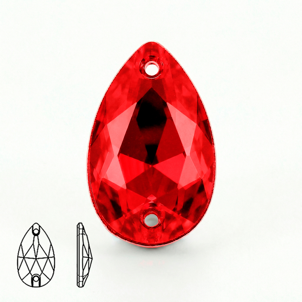 Пришивные стеклянные стразы (Light Siam / Лайт Сиам, форма “капля” / Teardrop)