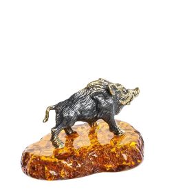 AM- 331 Фигурка «Кабан» (латунь, янтарь)