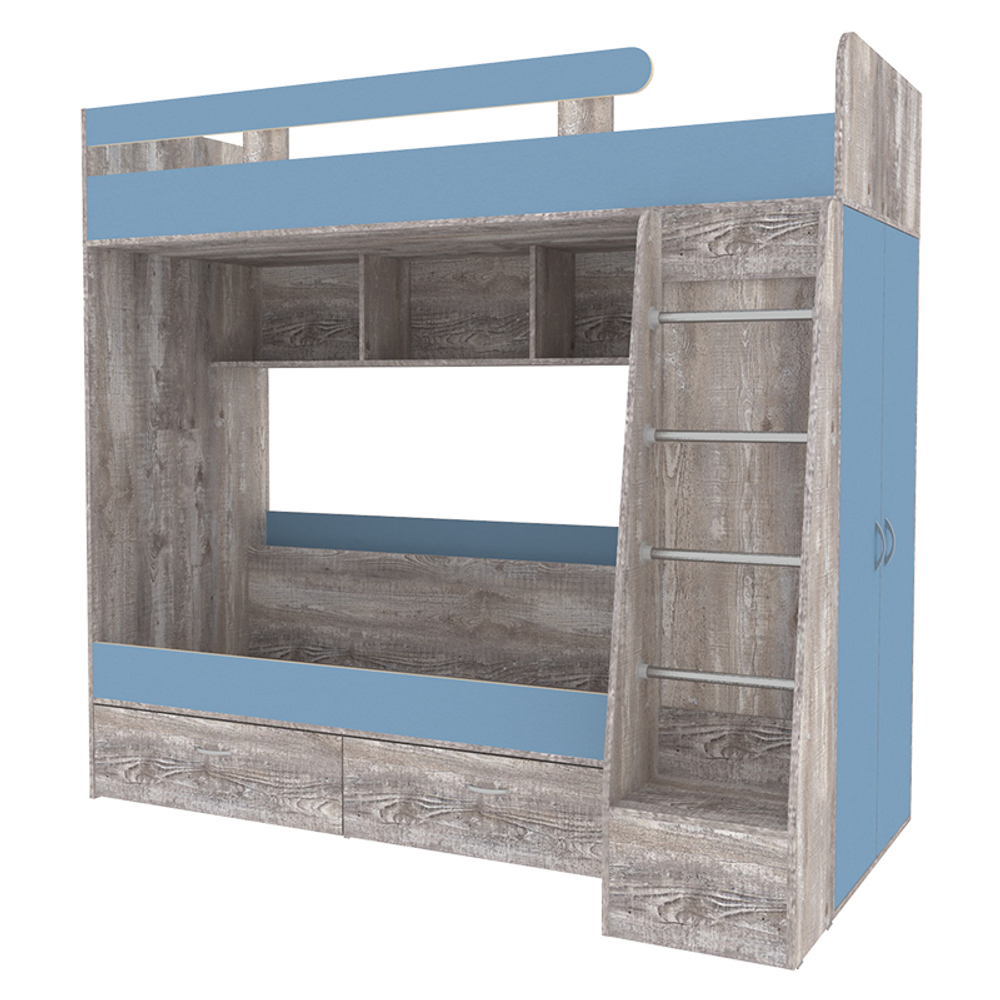 Двухъярусная кровать КарИВи Юниор 6 Бетон Светло-синий, голубой