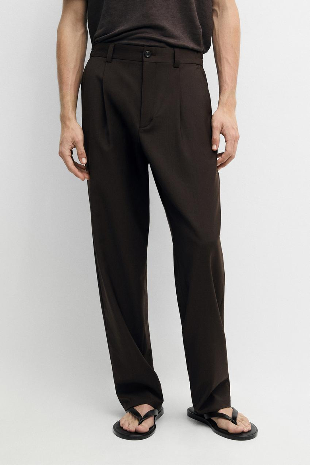 Massimo Dutti Свободные шерстяные брюки с вытачками, коричневый