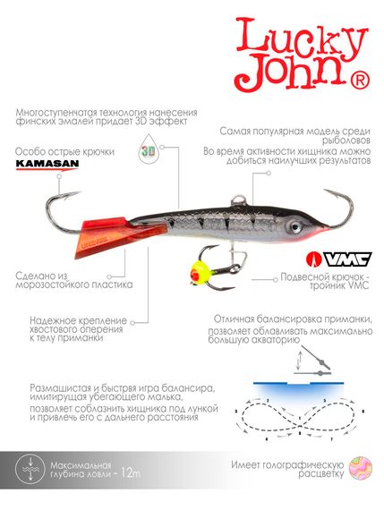 Балансир Lucky John CLASSIC 7 с тр. 70мм/12HRT блистер