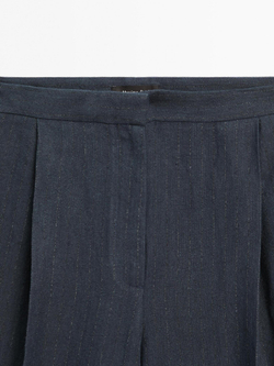 Massimo Dutti Брюки из смесового льна в тонкую полоску, темно-синий