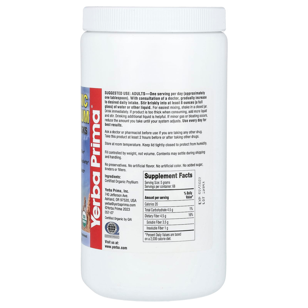 Yerba Prima, Органическая цельная шелуха подорожника, 12 унций (340 г)