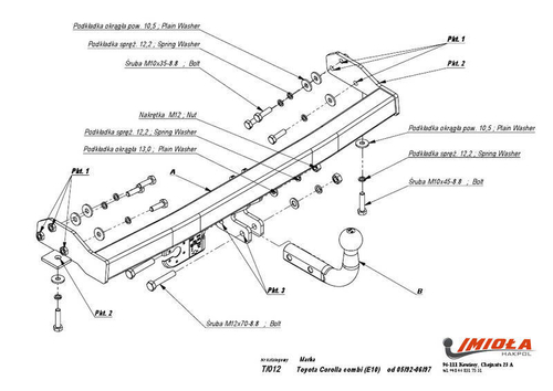 Фаркоп IMIOLA T.012 Toyota Corolla универсал 1992-1997(паспорт и сертификат в комплекте)(без электрики)