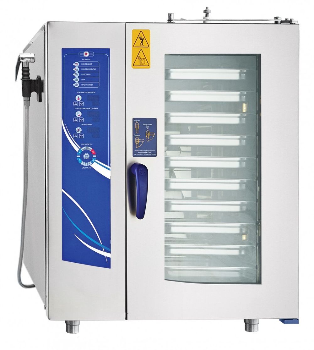 11000015891 Абат Пароконвектомат ПКА 10-1/1ПМФ2 (морской, парогенератор, память на 110 программ приготовления, 10хGN-1/1, вся нерж, без г/емкостей, 3х-канальный щуп, регулировка влажности, вентилятор: реверс + 5 скоростей, фиксация двери, крепление к полу)